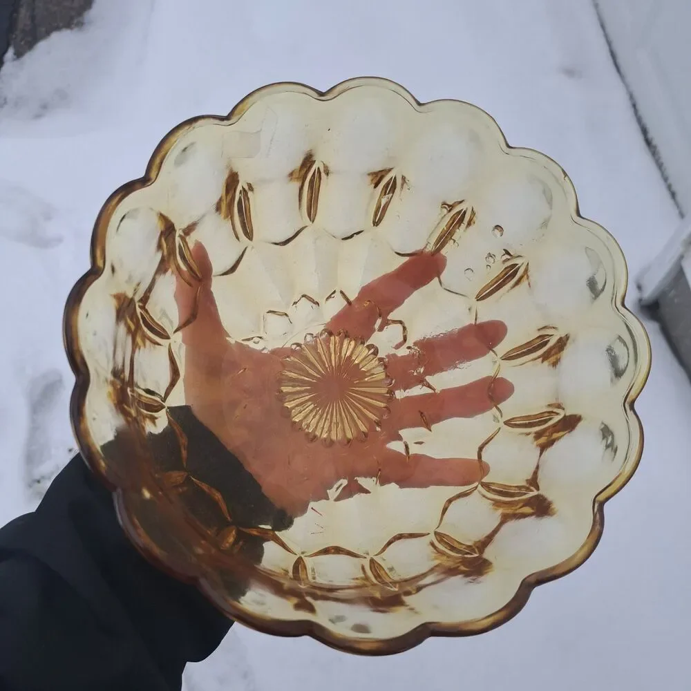 Vintage Fairfield 60's Anchor Hocking Amber Glass Serving Bowl Dish Scalloped